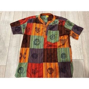 Rare Karma Circle USA Handmade Patchwork Shirt Men XXL 2XL Kurta reyn spooner